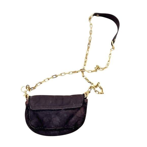 Faux Tory Burch Brown & Gold Crossbody Bag Chain Strap Spanish shearling lamb - Picture 4 of 8